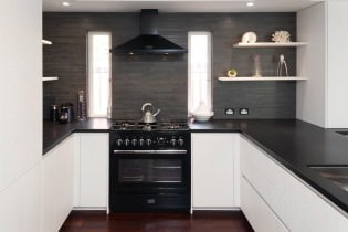 Conception d'une cuisine blanche avec un comptoir noir: 80 meilleures idées, photos à l'intérieur